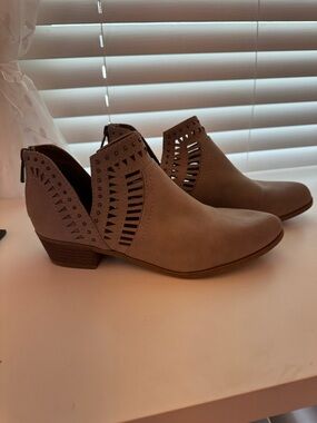 Indigo Taupe Cutout Ankle Booties